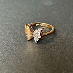 Vintage 925 Sterling Silver Gold Tone Butterfly Rhinestone Ring Size 6.25